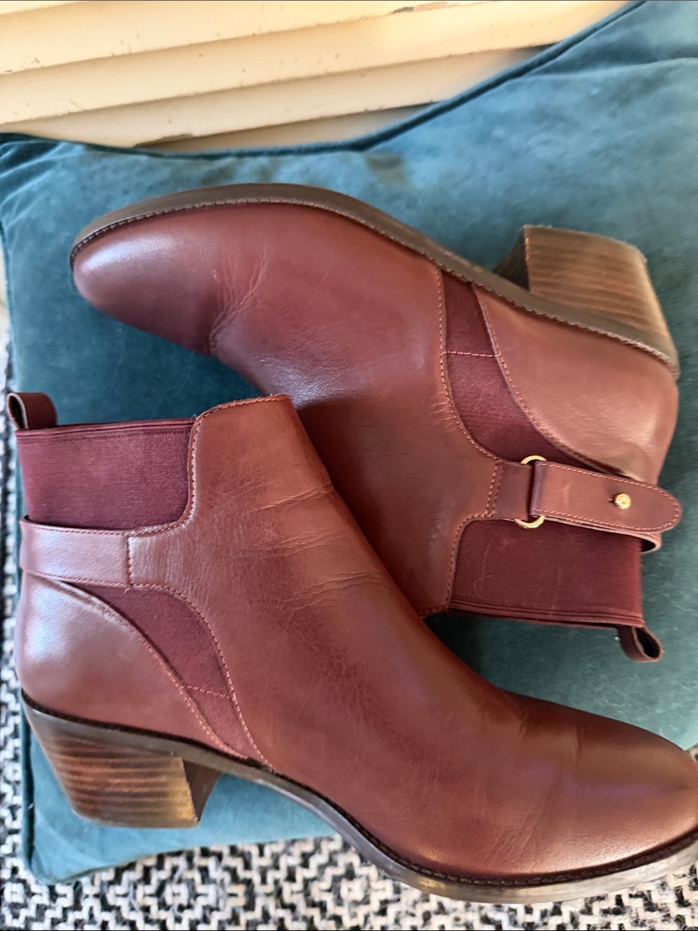 Cole Haan Women's Burgundy Leather Ankle Booties with Side Buckle